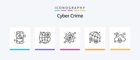 paquete de iconos de la línea 5 de delitos cibernéticos que incluye delitos cibernéticos. proteccion. objetivo. datos. diseño de iconos creativos vector