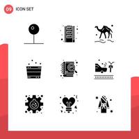 9 User Interface Solid Glyph Pack of modern Signs and Symbols of case study sauna camel relax arab Editable Vector Design Elements