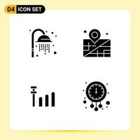 Editable Vector Line Pack of 4 Simple Solid Glyphs of cleansing midnight location connection time Editable Vector Design Elements