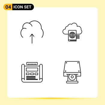 Pack of 4 creative Filledline Flat Colors of cloud blueprint server reading development Editable Vector Design Elements