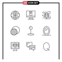 9 Universal Outline Signs Symbols of furniture maps tree sun science Editable Vector Design Elements