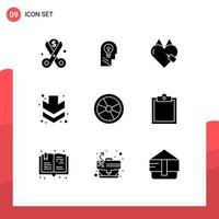 Group of 9 Solid Glyphs Signs and Symbols for full arrow mind favorite commerce Editable Vector Design Elements