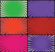 Comic book colorful frames background with halftone rays radial and dotted effects pop art style vector