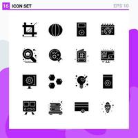 Modern Set of 16 Solid Glyphs and symbols such as calender earth vegetable technology ipod Editable Vector Design Elements