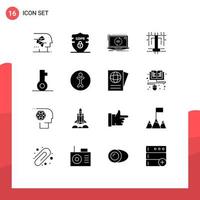 Modern Set of 16 Solid Glyphs Pictograph of key process security creative software Editable Vector Design Elements