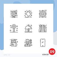 Pack of 9 creative Outlines of love dish strategy summer lollipop Editable Vector Design Elements