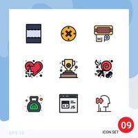 Universal Icon Symbols Group of 9 Modern Filledline Flat Colors of winner award data heart health care Editable Vector Design Elements