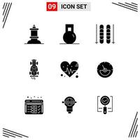 Universal Icon Symbols Group of 9 Modern Solid Glyphs of beat love sky speed game Editable Vector Design Elements