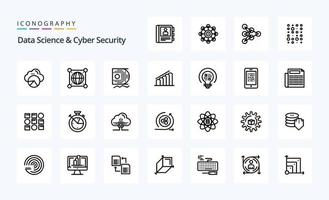 25 Data Science And Cyber Security Line icon pack vector