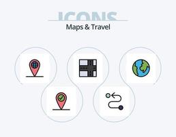 mapas y línea de viaje llena de icono paquete 5 diseño de icono. . mapa. . mundo vector