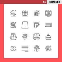 Set of 16 Modern UI Icons Symbols Signs for search engine investment monitor study Editable Vector Design Elements