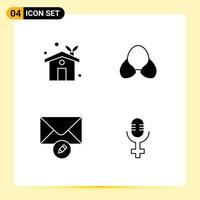 Mobile Interface Solid Glyph Set of 4 Pictograms of eco home mail greenhouse bikini write Editable Vector Design Elements