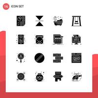 16 Universal Solid Glyphs Set for Web and Mobile Applications contacts love living heart swing Editable Vector Design Elements