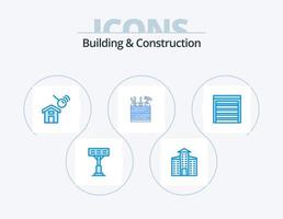 Building And Construction Blue Icon Pack 5 Icon Design. house. city. house. door. carpenter vector