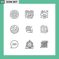 Modern Set of 9 Outlines Pictograph of search protein business proceed internet Editable Vector Design Elements