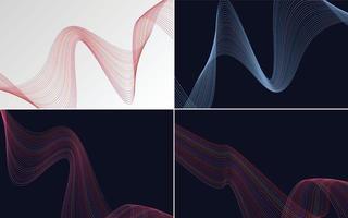 Set of 4 geometric wave pattern background Abstract waving line vector