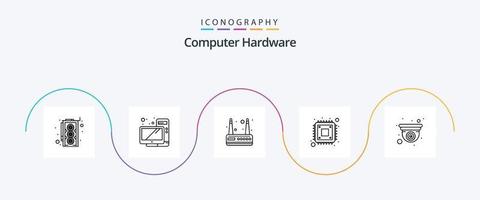 paquete de iconos de línea 5 de hardware de computadora que incluye web. cámara. enrutador leva. hardware vector