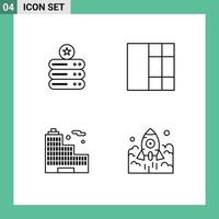 4 User Interface Line Pack of modern Signs and Symbols of data launch storage building business Editable Vector Design Elements
