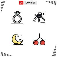 Set of 4 Modern UI Icons Symbols Signs for diamond berry house farming food Editable Vector Design Elements