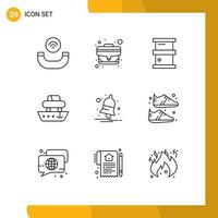 Group of 9 Modern Outlines Set for notification vessel biology transport cargo Editable Vector Design Elements