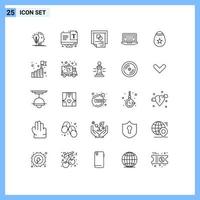 Mobile Interface Line Set of 25 Pictograms of decoration education graph hardware laptop Editable Vector Design Elements