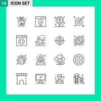 Stock Vector Icon Pack of 16 Line Signs and Symbols for browser aim user target laboratory Editable Vector Design Elements