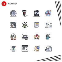 Pictogram Set of 16 Simple Flat Color Filled Lines of coffee energy price power trolley bus Editable Creative Vector Design Elements