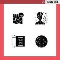 Pack of 4 creative Solid Glyphs of map grooming track cutter travel Editable Vector Design Elements