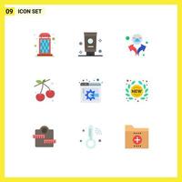 Pack of 9 creative Flat Colors of new web page people display page content food Editable Vector Design Elements