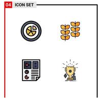 Set of 4 Modern UI Icons Symbols Signs for analytics data pie leafe page Editable Vector Design Elements