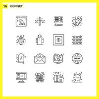 Set of 16 Modern UI Icons Symbols Signs for investment business settings thanksgiving cornucopia Editable Vector Design Elements