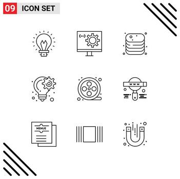 User Interface Pack of 9 Basic Outlines of planning creative programming bulb food Editable Vector Design Elements