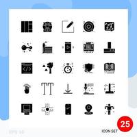 Set of 25 Vector Solid Glyphs on Grid for note multimedia write message science Editable Vector Design Elements