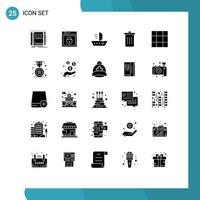 Universal Icon Symbols Group of 25 Modern Solid Glyphs of trash delete web security been vessel Editable Vector Design Elements