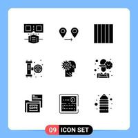 Stock Vector Icon Pack of 9 Line Signs and Symbols for personal man mechanical gear solution Editable Vector Design Elements