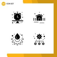 4 Universal Solid Glyph Signs Symbols of clock water time patio experiment Editable Vector Design Elements