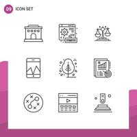 Modern Set of 9 Outlines Pictograph of tree nature law thanks day graph Editable Vector Design Elements