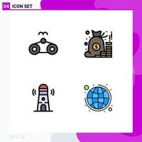 Pictogram Set of 4 Simple Filledline Flat Colors of beach beach vacation management lighthouse Editable Vector Design Elements