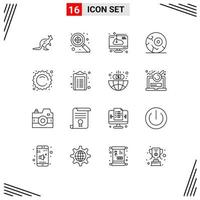 Modern Set of 16 Outlines and symbols such as space moon target halloween installation Editable Vector Design Elements