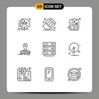 Set of 9 Commercial Outlines pack for storage server clipboard logo clone Editable Vector Design Elements