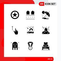 Stock Vector Icon Pack of 9 Line Signs and Symbols for gestures finger real up umbrella Editable Vector Design Elements