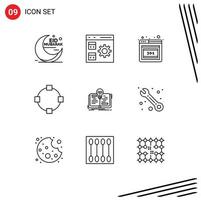 Outline Pack of 9 Universal Symbols of idea points development path error Editable Vector Design Elements