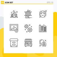 Pictogram Set of 9 Simple Outlines of business photo web image smiley Editable Vector Design Elements