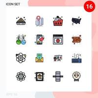 Modern Set of 16 Flat Color Filled Lines and symbols such as united usa navigation summer sea Editable Creative Vector Design Elements