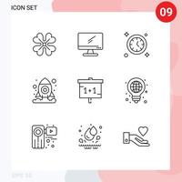 9 User Interface Outline Pack of modern Signs and Symbols of school education pc space cosmos Editable Vector Design Elements