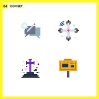 4 Flat Icon concept for Websites Mobile and Apps chat cross setting connections graveyard Editable Vector Design Elements