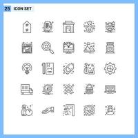 Mobile Interface Line Set of 25 Pictograms of notification lab business experiment shop Editable Vector Design Elements