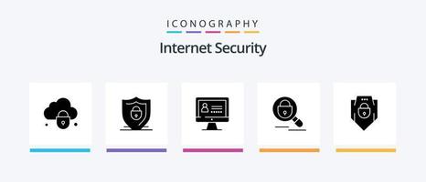 Internet Security Glyph 5 Icon Pack Including shield. internet. computer. internet. research. Creative Icons Design
