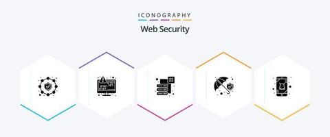 Web Security 25 Glyph icon pack including error. protection shield. data. umbrella. insurance vector