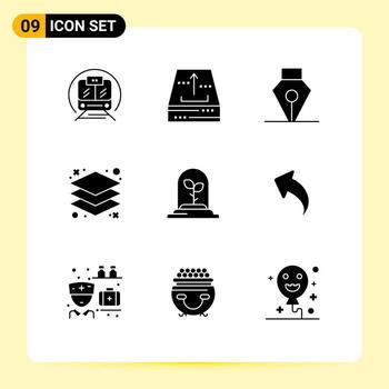 9 Thematic Vector Solid Glyphs and Editable Symbols of plant technology up layers design Editable Vector Design Elements